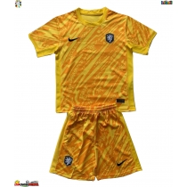 Camisa de Futebol Holanda Goleiro Equipamento Secundário Infantil Europeu 2024 Manga Curta (+ Calças curtas)